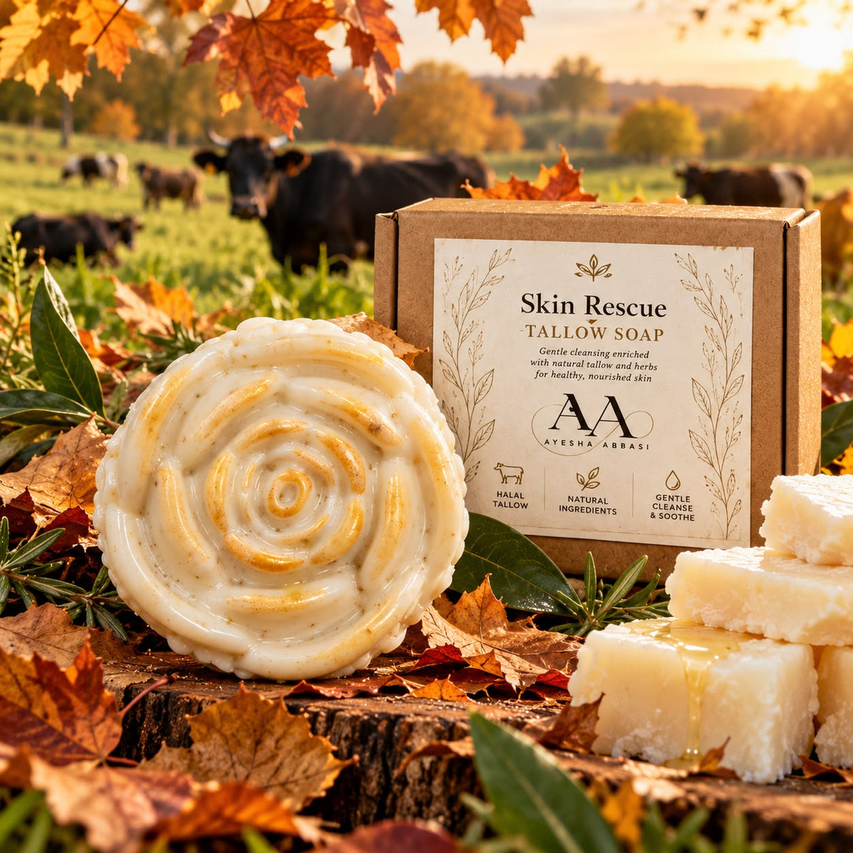 AA Skin Rescue Tallow Soap Winter Skin Food Halal Grass-Fed Beef Tallow Moisturising Oils Oatmeal Goat Milk Honey Handmade