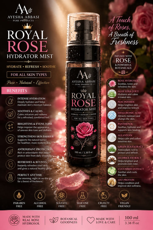 Royal Rose Hydrator Mist Spray for Face - Instant Hydration with Rose Hydrosol Aloe Vera Juice & Hyaluronic Acid for Radiant Skin - Moisture, Hydrate