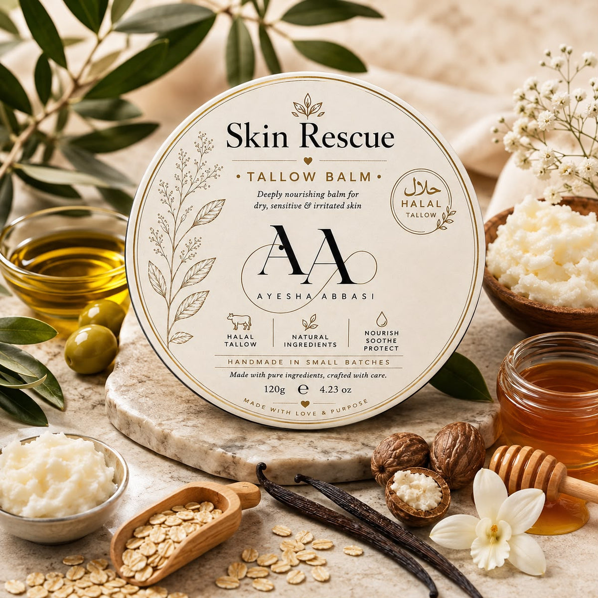 Halal beef tallow Skin Rescue balm  - 120g Handmade for Dry itchy Sensitive Skin