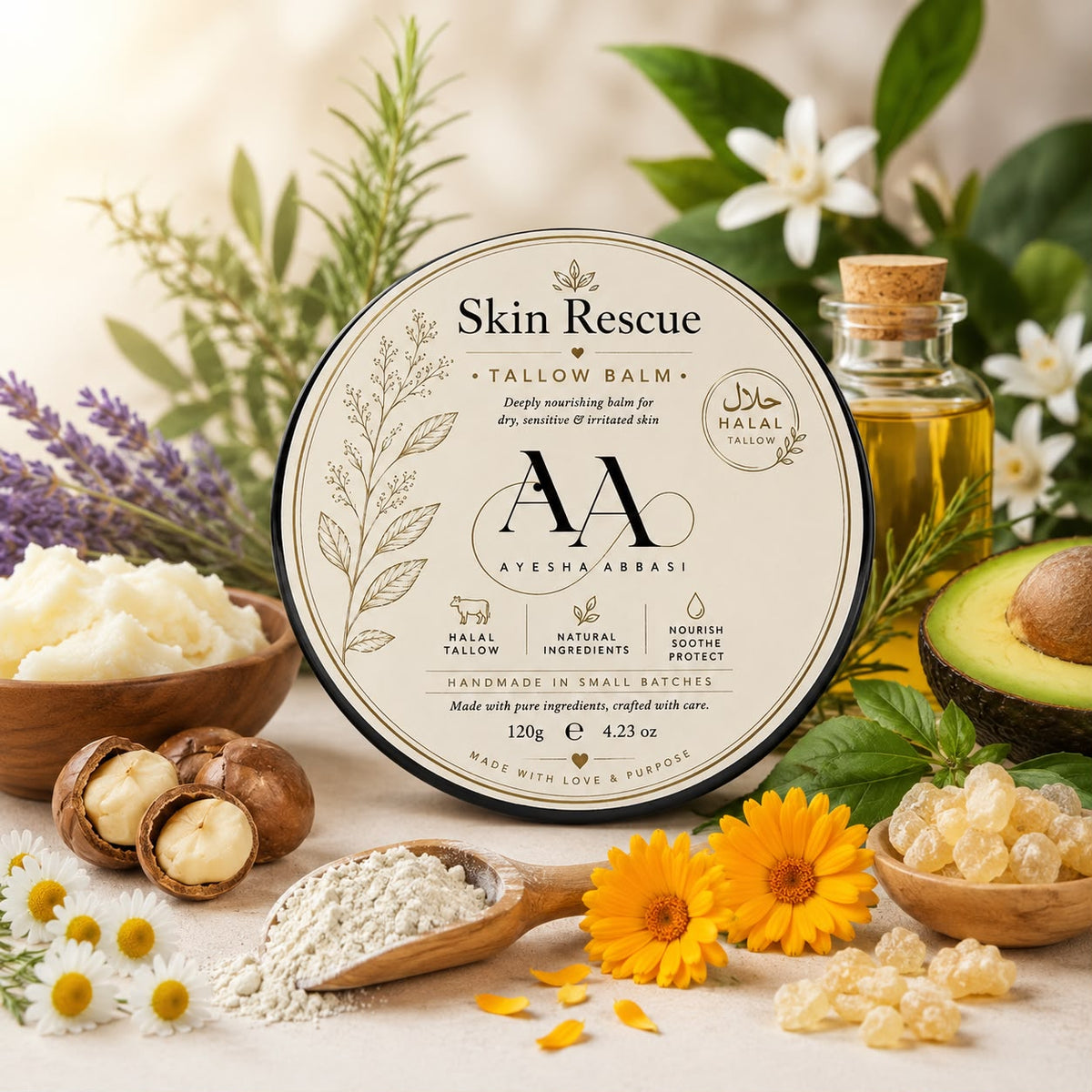 Halal beef tallow Skin Rescue balm  - 120g Handmade for Dry itchy Sensitive Skin