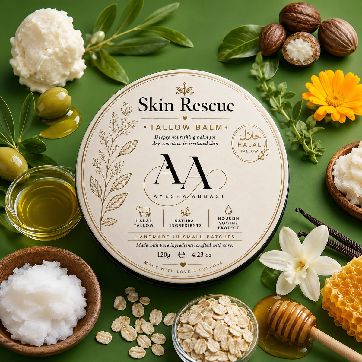 Halal beef tallow Skin Rescue balm  - 120g Handmade for Dry itchy Sensitive Skin