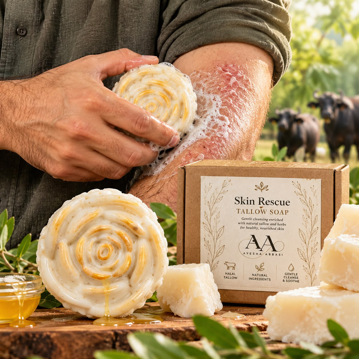 AA Skin Rescue Tallow Soap Winter Skin Food Halal Grass-Fed Beef Tallow Moisturising Oils Oatmeal Goat Milk Honey Handmade